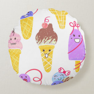 Coussins Ronds Crèmes glacées Kawaii, motif mignon et sans soudur