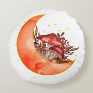 Coussins Ronds Crescent Moon Champignons Cottagecore Mycologie de