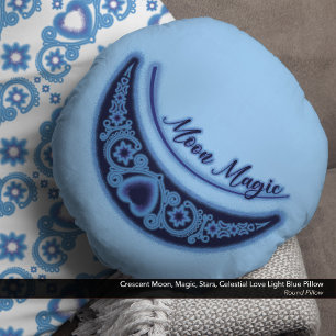 Coussins Ronds Crescent Moon Magic Stars Céleste Bleu clair
