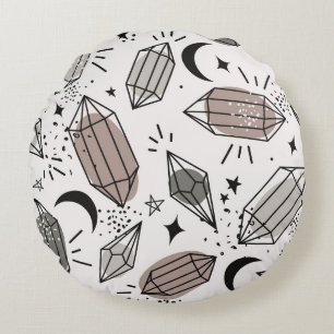 Coussins Ronds Cristaux, Lune, Étoiles, Design Chevauché.