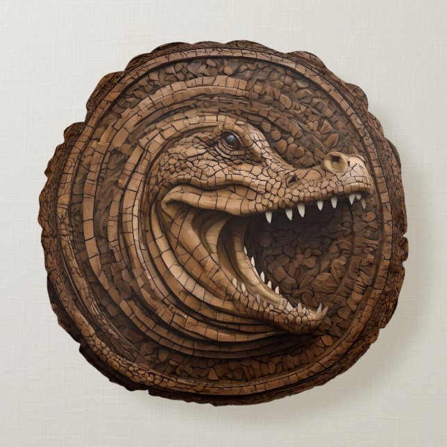 Coussins Ronds Crocodile australien sculpté en bois, (Devant)
