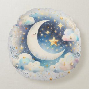 Coussins Ronds Croissant de Lune Céleste Bohème Moderne Bleu et B