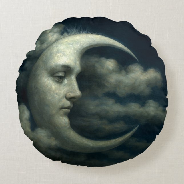 Coussins Ronds Croissant de lune céleste et visage de soleil (Devant)