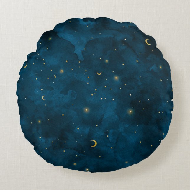 Coussins Ronds Croissant de Lune Nuit Étoilée Céleste (Devant)