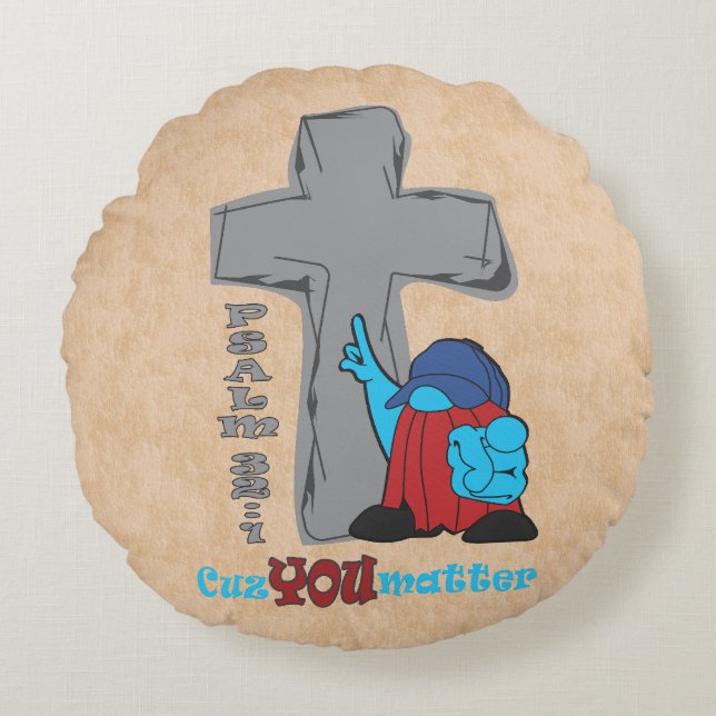 Coussins Ronds Croix de pierre parce que vous comptez Psaume 32 1 (Devant)