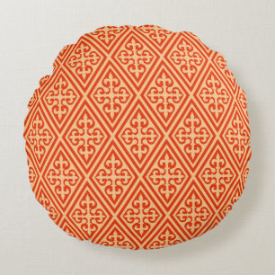 Coussins Ronds Croix médiévale Damask - Coral Orange and Peach
