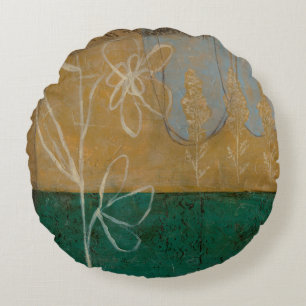 Coussins Ronds Croquis floral avec Fleur sauvage et Plante