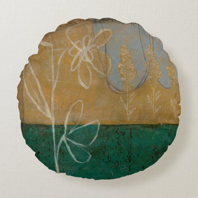 Coussins Ronds Croquis floral avec Fleur sauvage et Plante (Devant)