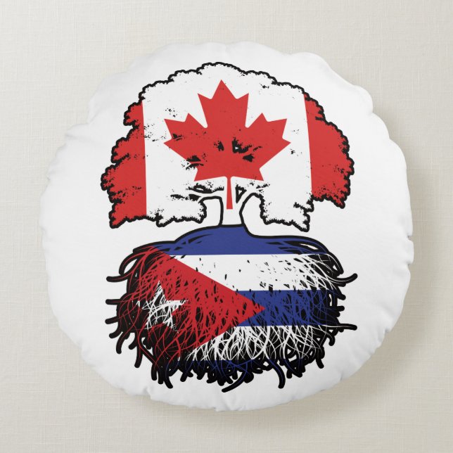 Coussins Ronds Cuba Drapeau canadien cubain des racines de l'arbr (Devant)