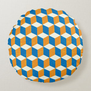 Coussins Ronds Cubes isométriques rétro, illusion géométrique