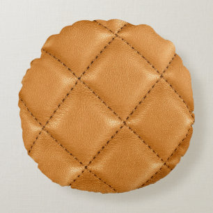 Coussins Ronds Cuir brun de voiture de luxe, texture intérieure.