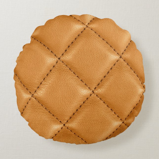 Coussins Ronds Cuir brun de voiture de luxe, texture intérieure. (Devant)