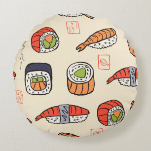 Coussins Ronds Cuisine sushi, design motif sans soudure.