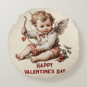 Coussins Ronds Cupidon Vintage avec Arc en Cœur