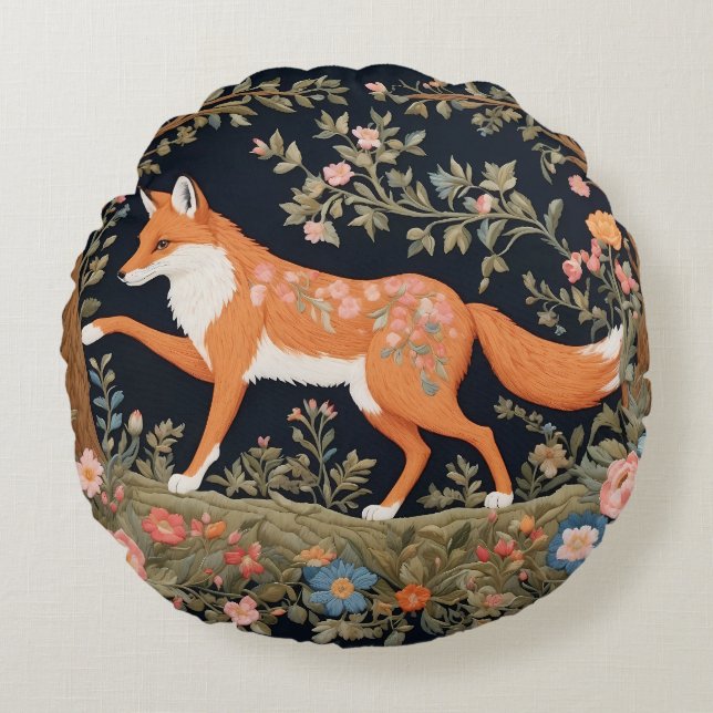 Coussins Ronds Curieux Fox Faux Broderie Élégant Floral (Devant)