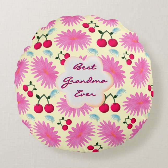 Coussins Ronds Custom Bright Pink Floral Cherry Pattern  (Devant)