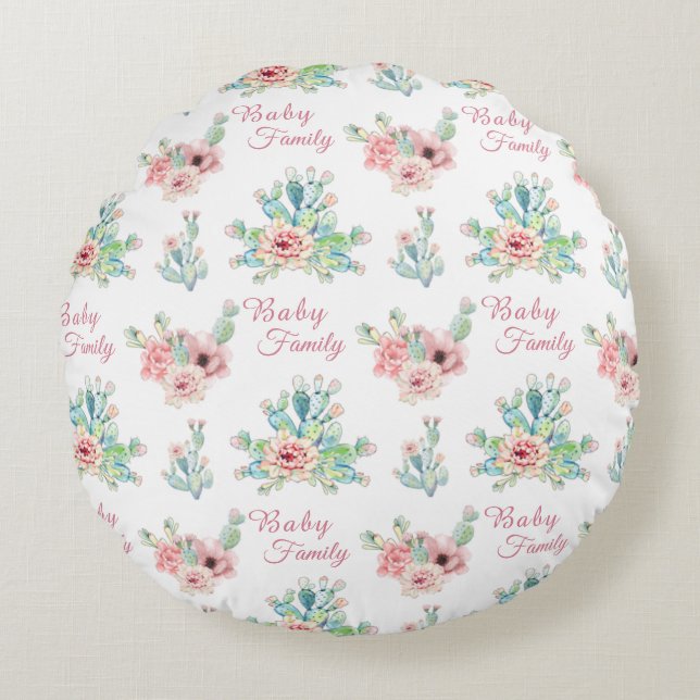 Coussins Ronds Custom Cacti Floral Round Pillow (Devant)