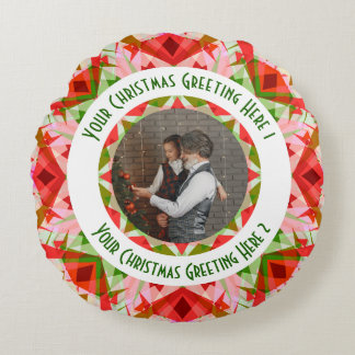Coussins Ronds Custom Christmas Star Jolly Red Fun Photo Grey
