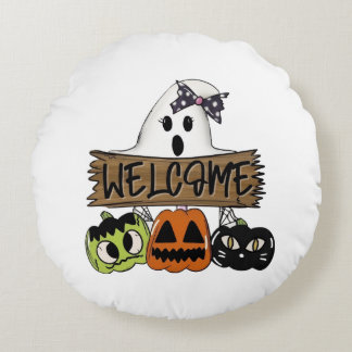 Coussins Ronds Custom Halloween Welcome Sign Round Pillow