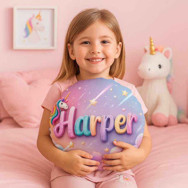 Coussins Ronds Custom Pastel Unicorn Name Pillow (Créateur téléchargé)