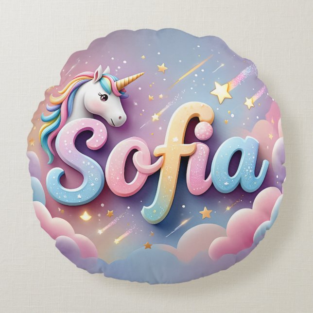 Coussins Ronds Custom Pastel Unicorn Sofia Pillow (Devant)