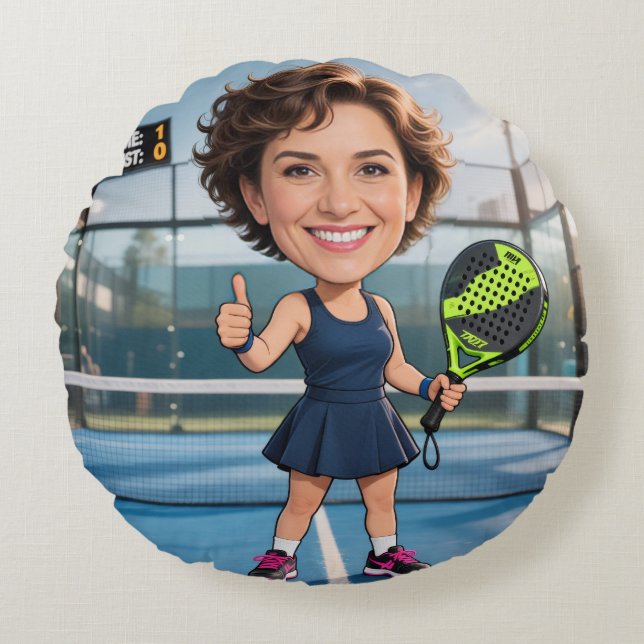 Coussins Ronds Custom Photo Head Padel/Pickleball Player Caricatu (Devant)