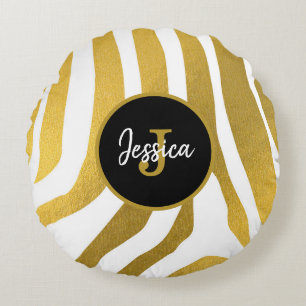 Coussins Ronds Customisé Faux Gold Zebra Print Stripes Motif