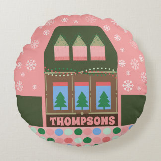 Coussins Ronds Customizable Pink Holiday Village