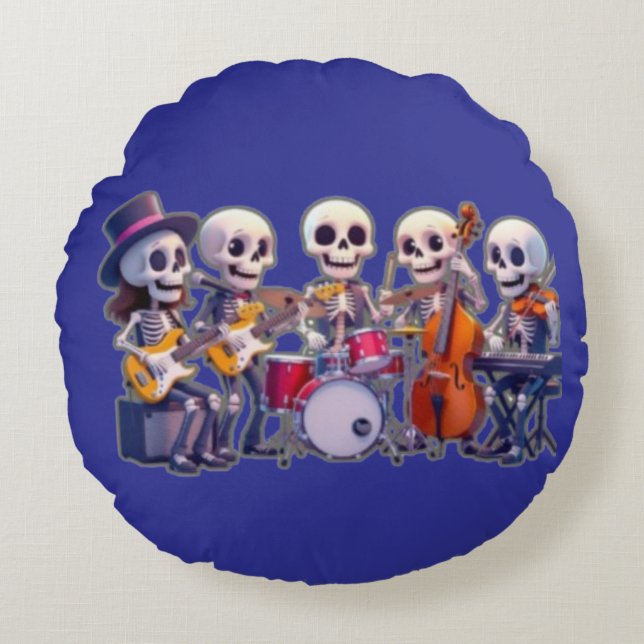 Coussins Ronds Cute 3D Skeleton Music Band – Adorable Cartoon Con (Devant)