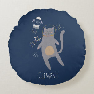 Coussins Ronds Cute Astronaut gris Chat Nom personnalisé