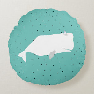 Coussins Ronds Cute baleine blanche Lumière Turquoise