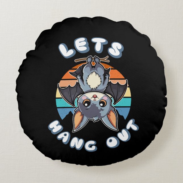 Coussins Ronds Cute Bat Hanging et Retro Sunset | Allons-y (Devant)