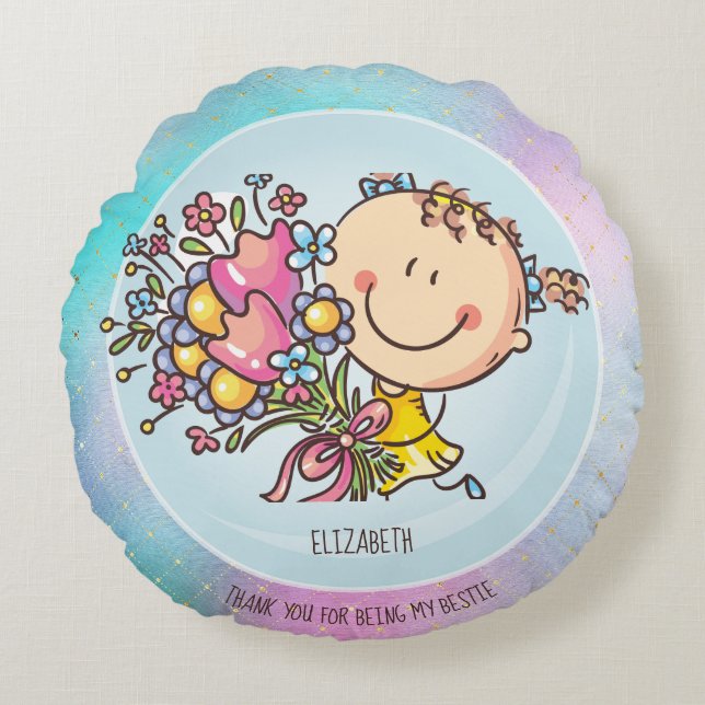 Coussins Ronds Cute BFF Besties Kawaii Toxits for Girls Friends (Devant)