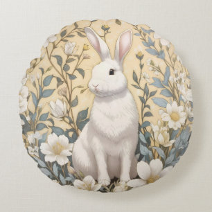 Coussins Ronds Cute Blanc Bunny Pastel Jaune Floral