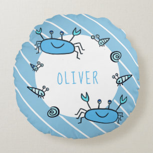 Coussins Ronds Cute Blue Crab Sea Animal Nom du garçon