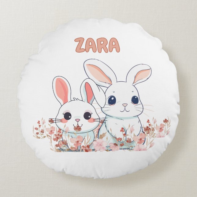 Coussins Ronds Cute Bunny Round Pillow (Devant)