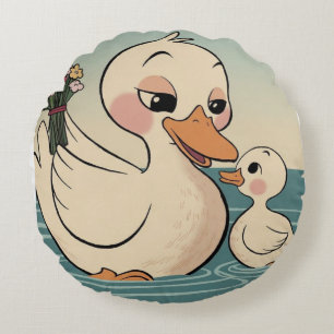 Coussins Ronds Cute Canard avec Fleurs et Canard Design curieux