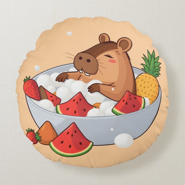 Coussins Ronds Cute Capybara Fruit Bath Spa Day Kawaii Animal Ill (Devant)