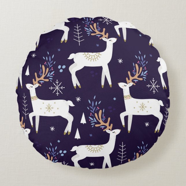 Coussins Ronds Cute cartoon deer seamless pattern, nursery backgr (Devant)