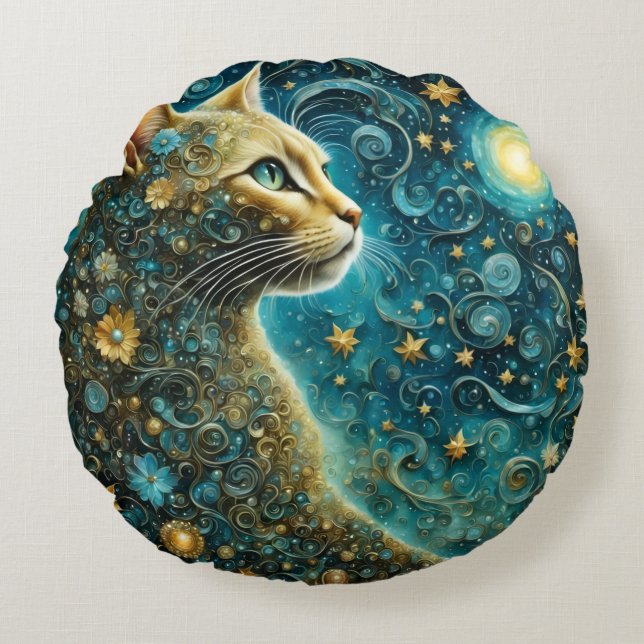 Coussins Ronds cute cat Round Pillow (Devant)