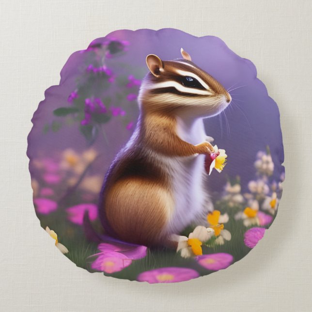 Coussins Ronds Cute Chipmunk en Fleurs (Devant)