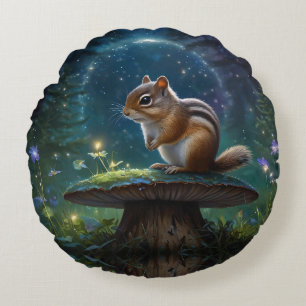 Coussins Ronds Cute Chipmunk sur Champignons au clair de lune