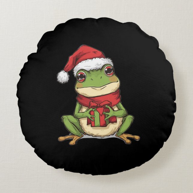 Coussins Ronds Cute Christmas Frog Sweater - Santa Frog Holding G (Devant)