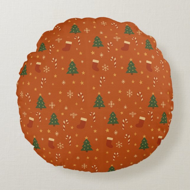 Coussins Ronds Cute Christmas Pattern – Candy Canes, Trees  (Devant)