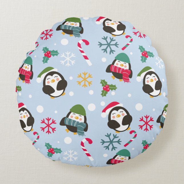 Coussins Ronds Cute Christmas Penguin (Devant)
