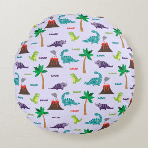 Coussins Ronds Cute Colorful Dinosaures et Volcanos