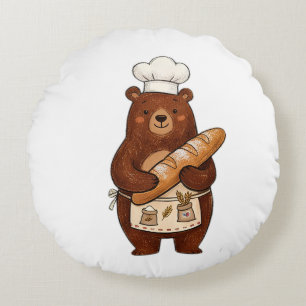 Coussins Ronds Cute Crayon Baker Bear avec T-Shirt de Chef au Pai