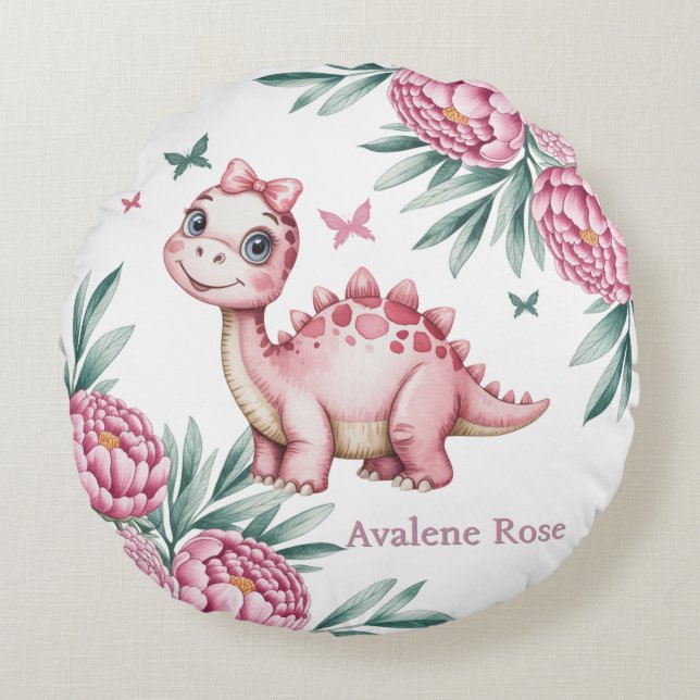 Coussins Ronds Cute Dinosaur with Butterflies Baby Shower Gift (Devant)