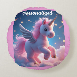 Coussins Ronds Cute Fairy Baby Unicorn rose Imaginaire mousseux