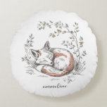 Coussins Ronds Cute Forest Woodland Fox Kids Personalized<br><div class="desc">This storybook woodland design features a whimsical little sleeping fox, nursery throw pillow in a hand drawn style with splashes of color, personalized with baby's name. A sweet gentle cottagecore or forestcore style for baby's nursery. A whimsical gentle style for baby's nursery. Simply add you baby's name in this simple...</div>